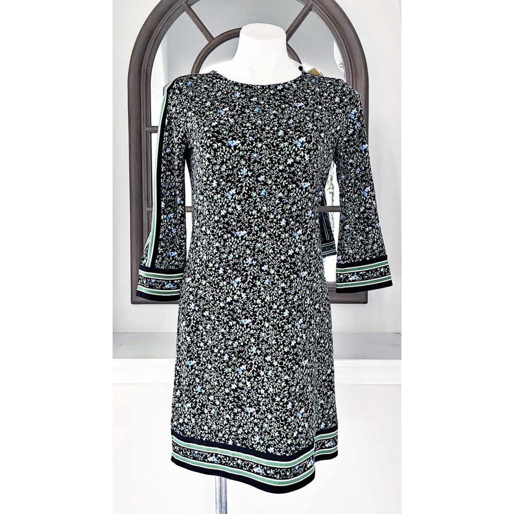 Michael Kors Floral Dress in Black Green Blue White, Petite Size M, New w/Tag